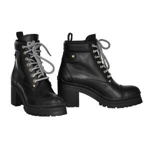 B00 NEW MIU MIU Black Leather Lace Up Platform Combat Ankle Boots Size 41 $1200